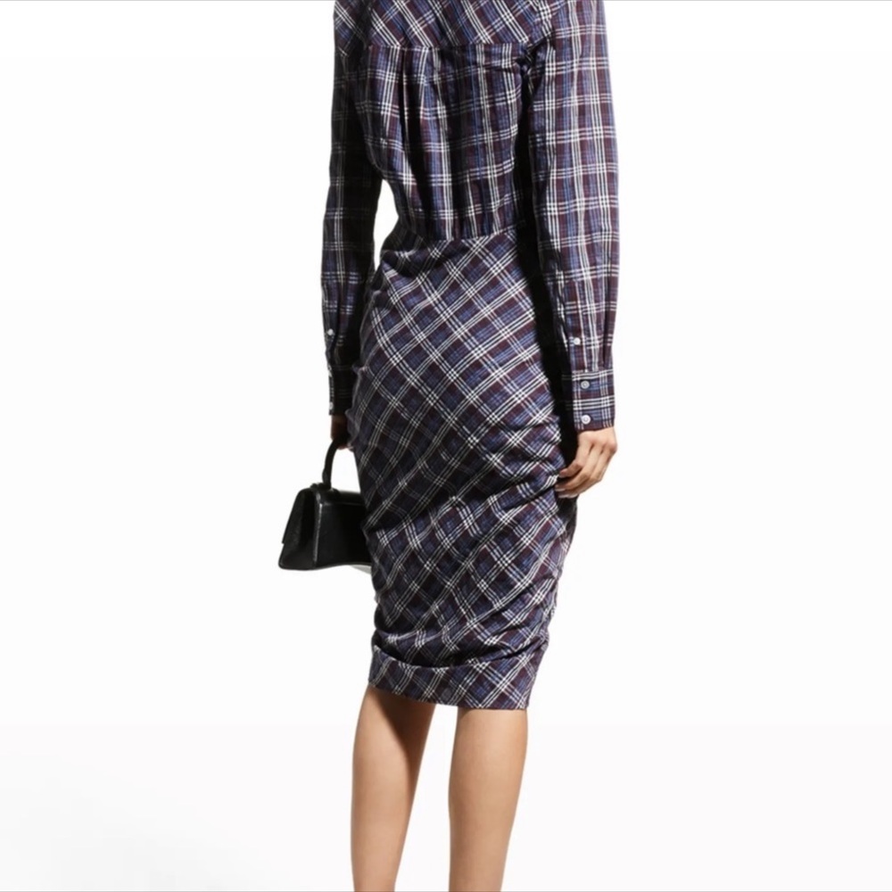 Veronica Beard Calvert Plaid Button-Front Ruched … - image 4